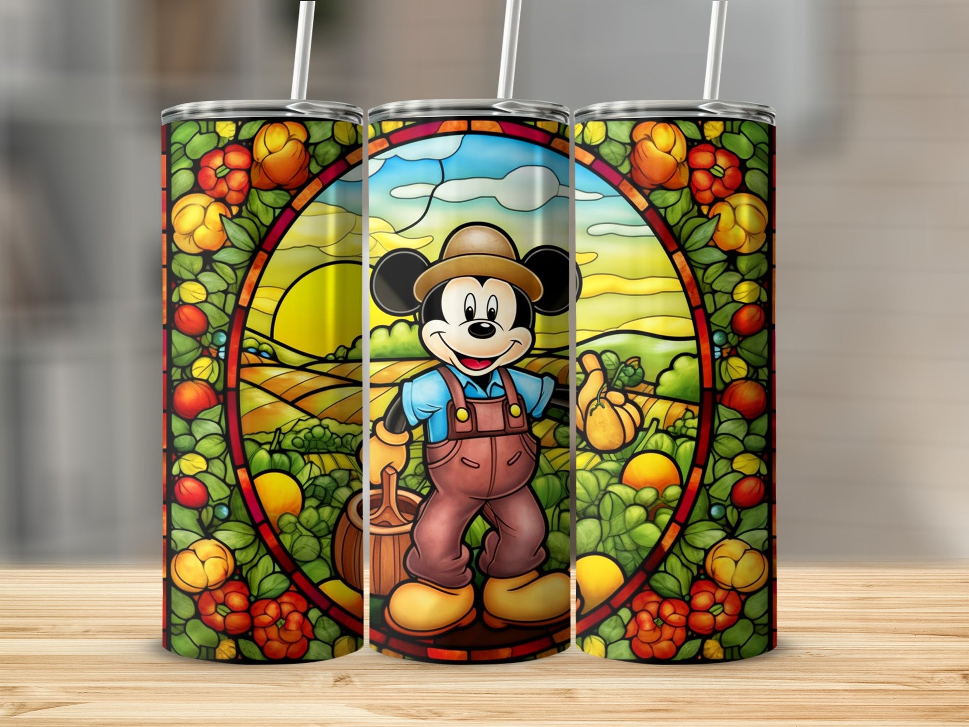 Cute Farmer Character Stained Glass Design Tumbler