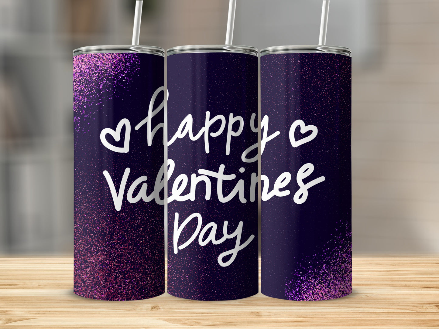 Happy Valentines Day Pink Glitter Tumbler