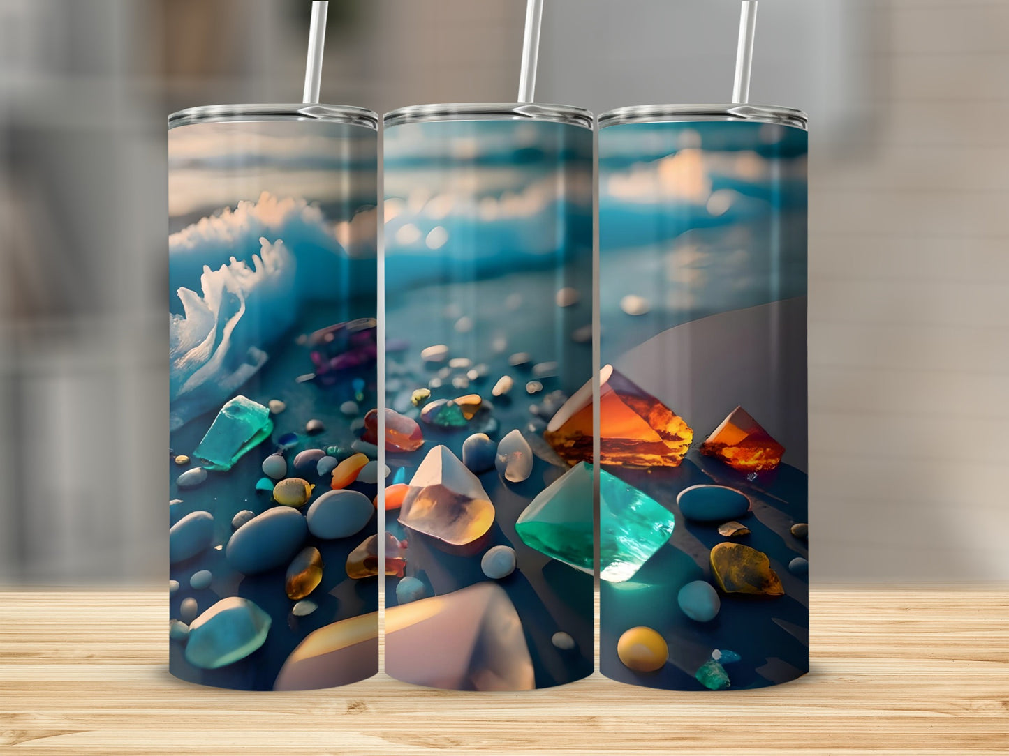 Colorful Gemstone Ocean Tumbler with Straw for Drinks