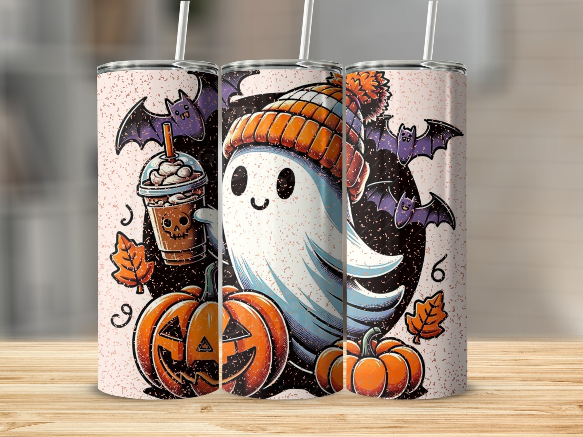Halloween Ghost and Pumpkin Design Tumbler product