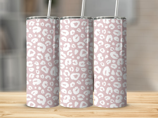 Pink and White Leopard Print Tumbler with Straw