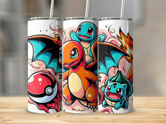 Colorful Starter Monsters Design Tumbler With Straw