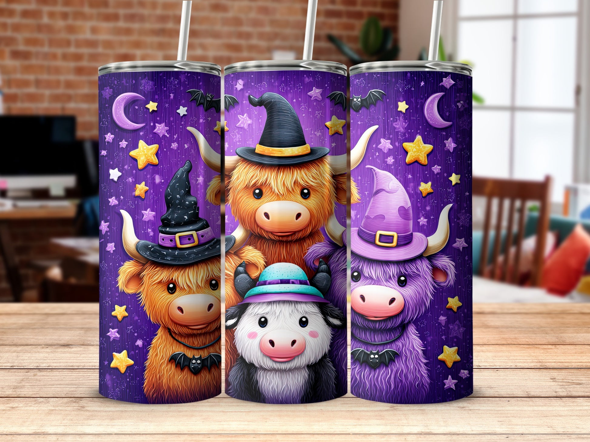 Halloween Highland Cows with Witch Hats Tumbler