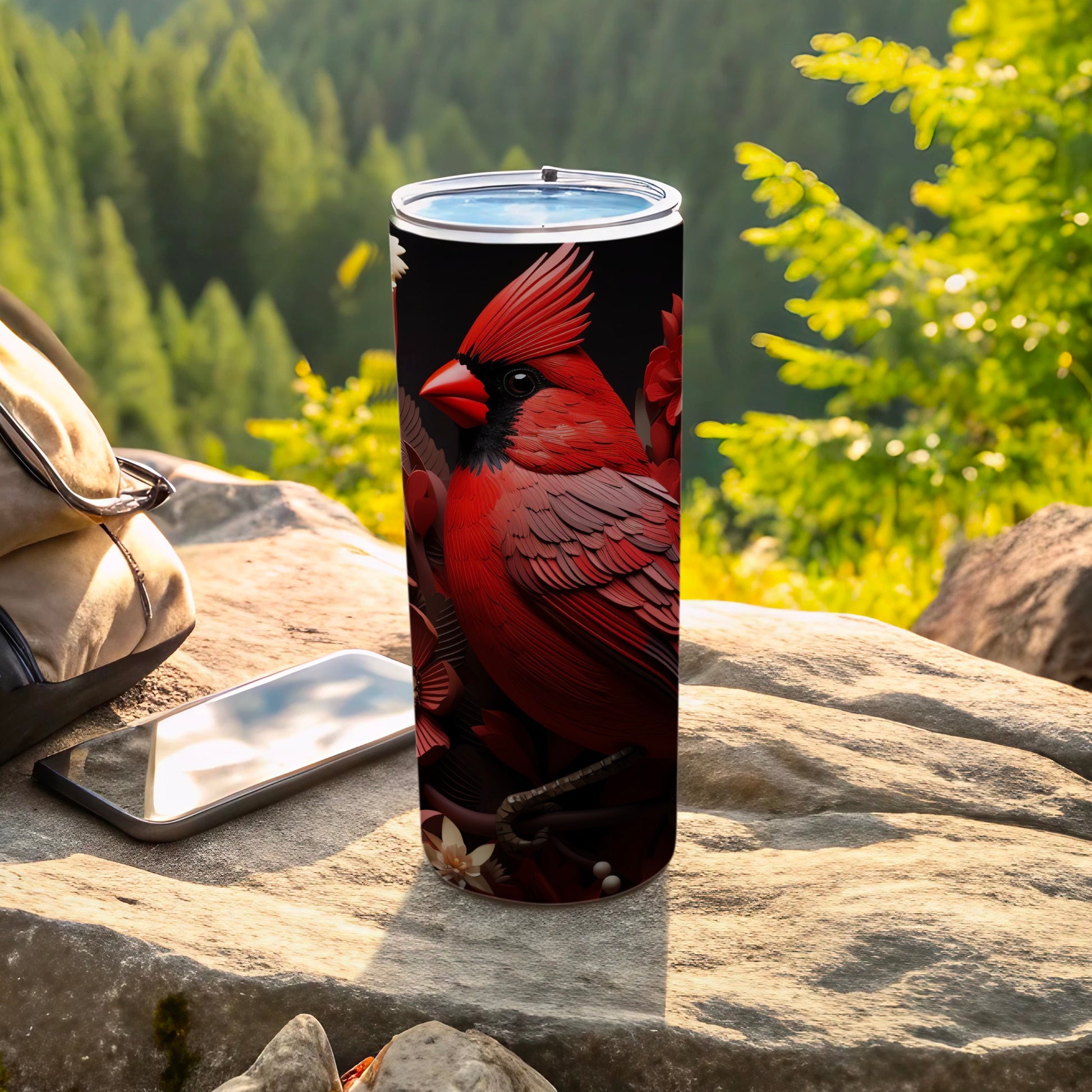 Vivid Red Cardinal Bird Dark Floral Design Tumbler product type
Cardinal bird
Red bird
Bird lover
Wildlife art
Nature inspired
Tumbler
Drinkware
Custom tumbler
Insulated cup
Coffee cup
Travel mug
Gift idea
Unique design
Floral pattern
Dark background
Forest bird
Feathered friend
Outdoor lifestyle
Birdwatching
Decorative tumbler