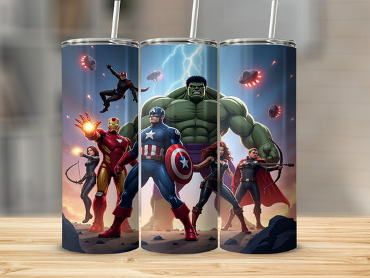 Superhero Team Travel Mug Insulated Tumbler with Straw
