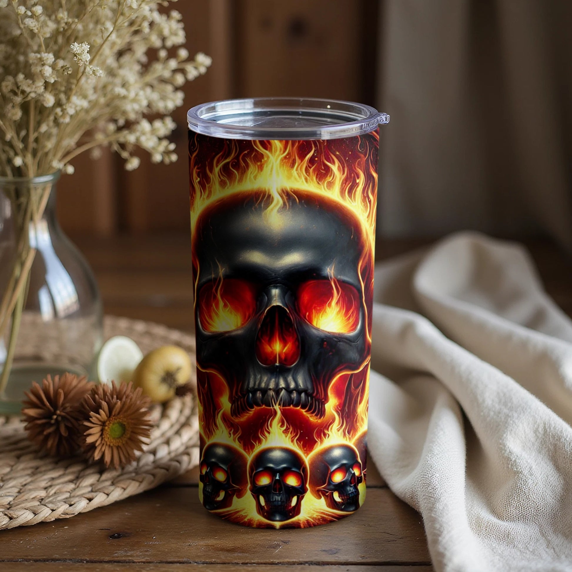 Fiery Skull Design Insulated Tumbler Travel Mug Product
