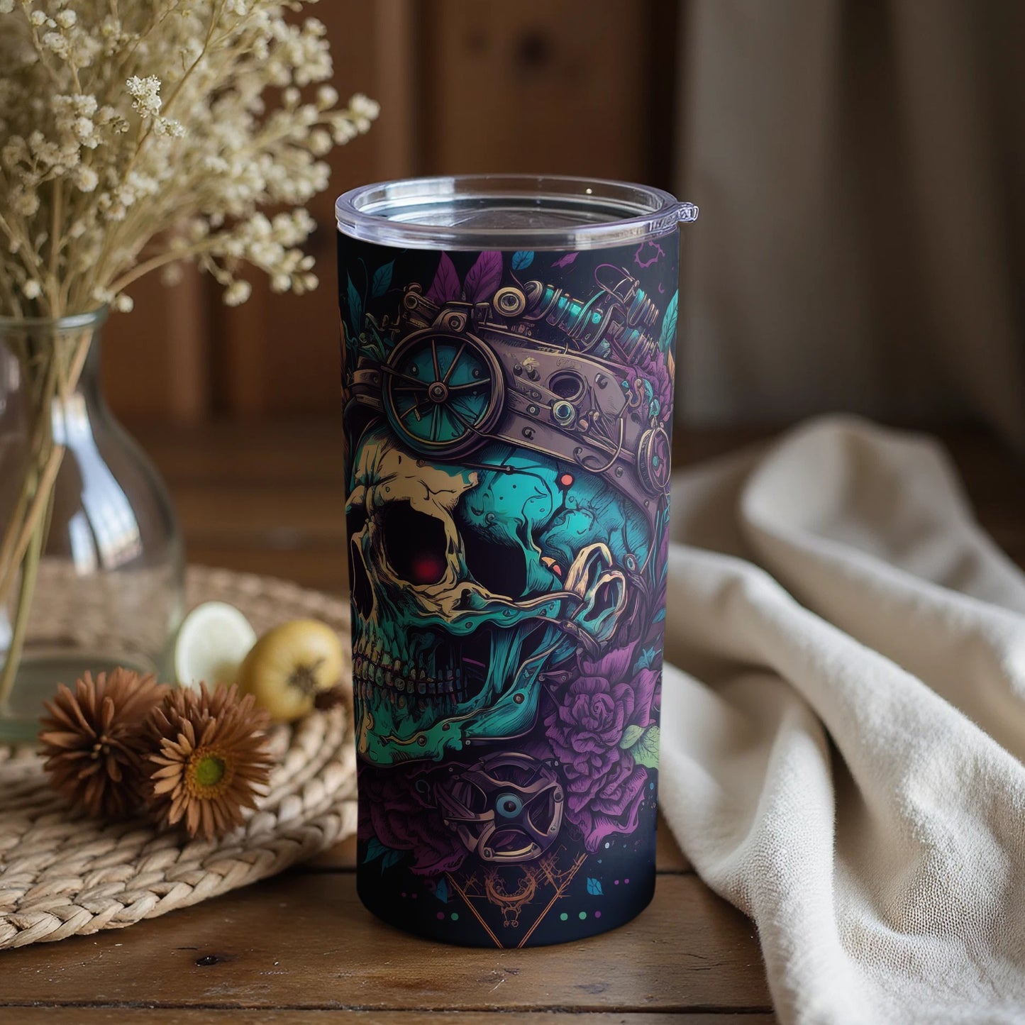 Intricate Skull Design on Tumbler for Everyday Use