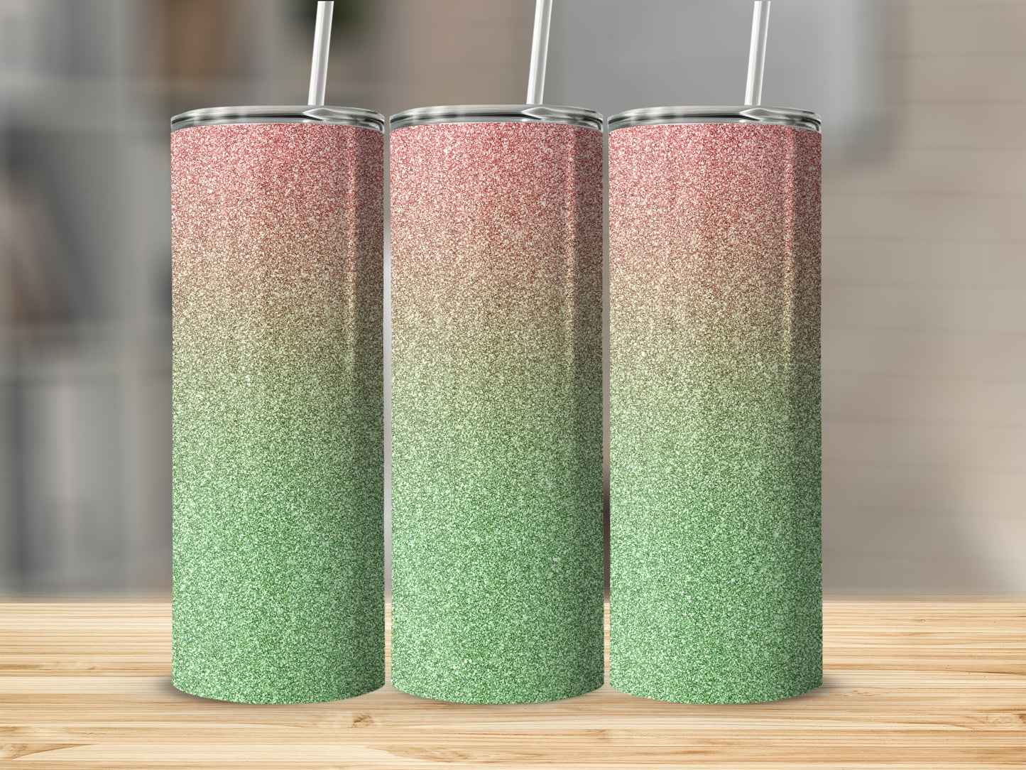 Pink and Green Glitter Ombre Insulated Tumbler Product