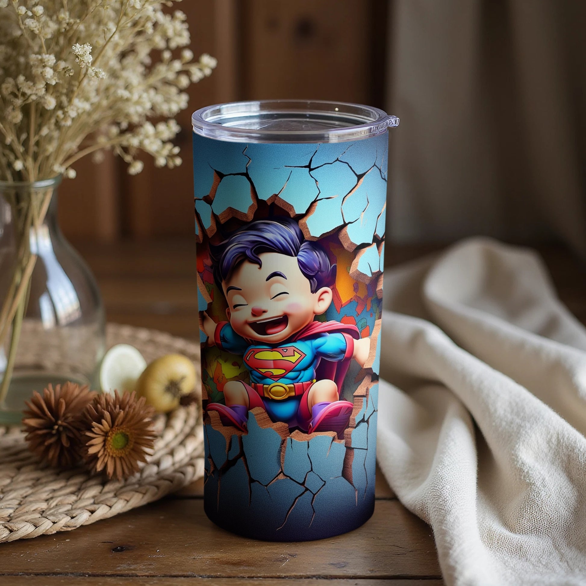 Adorable Flying Superhero Cartoon Tumbler