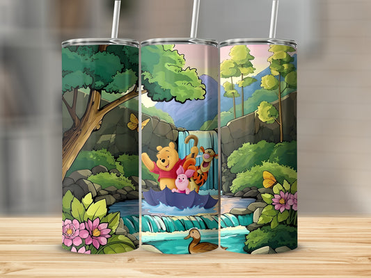 Vibrant Scenic Tumbler with Playful Characters Design