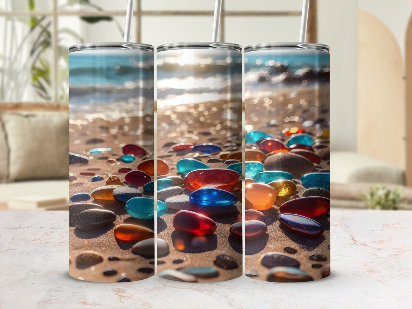 Beach Stones and Sea Tumbler Stainless Steel Design