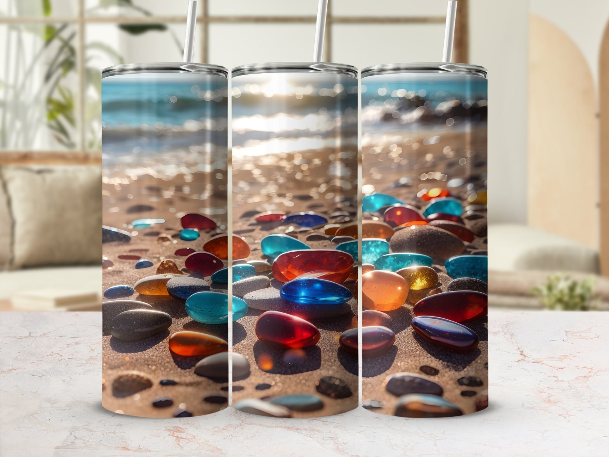 Beach Stones and Sea Tumbler Stainless Steel Design