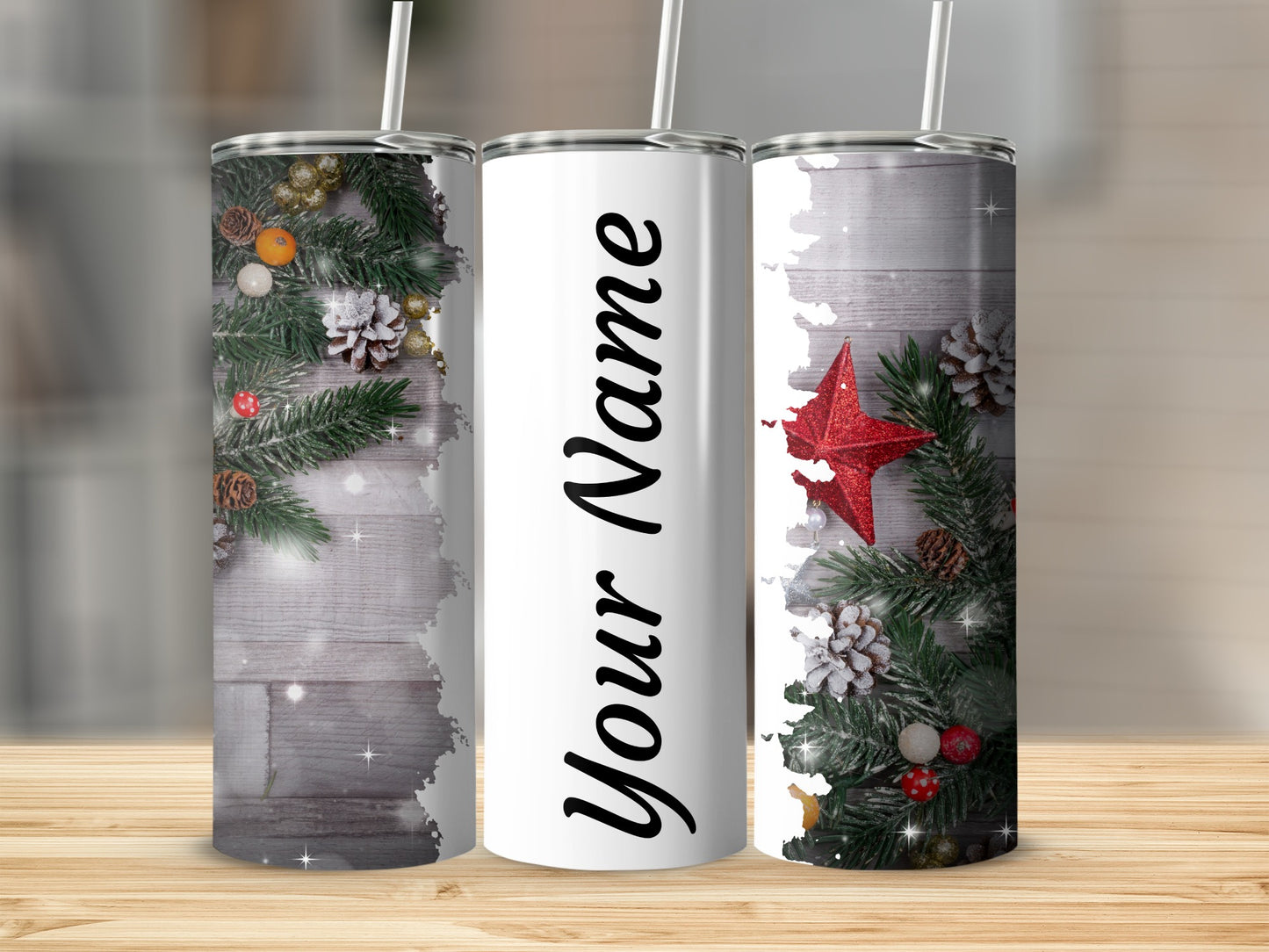 Personalized Christmas Themed Tumbler with Name