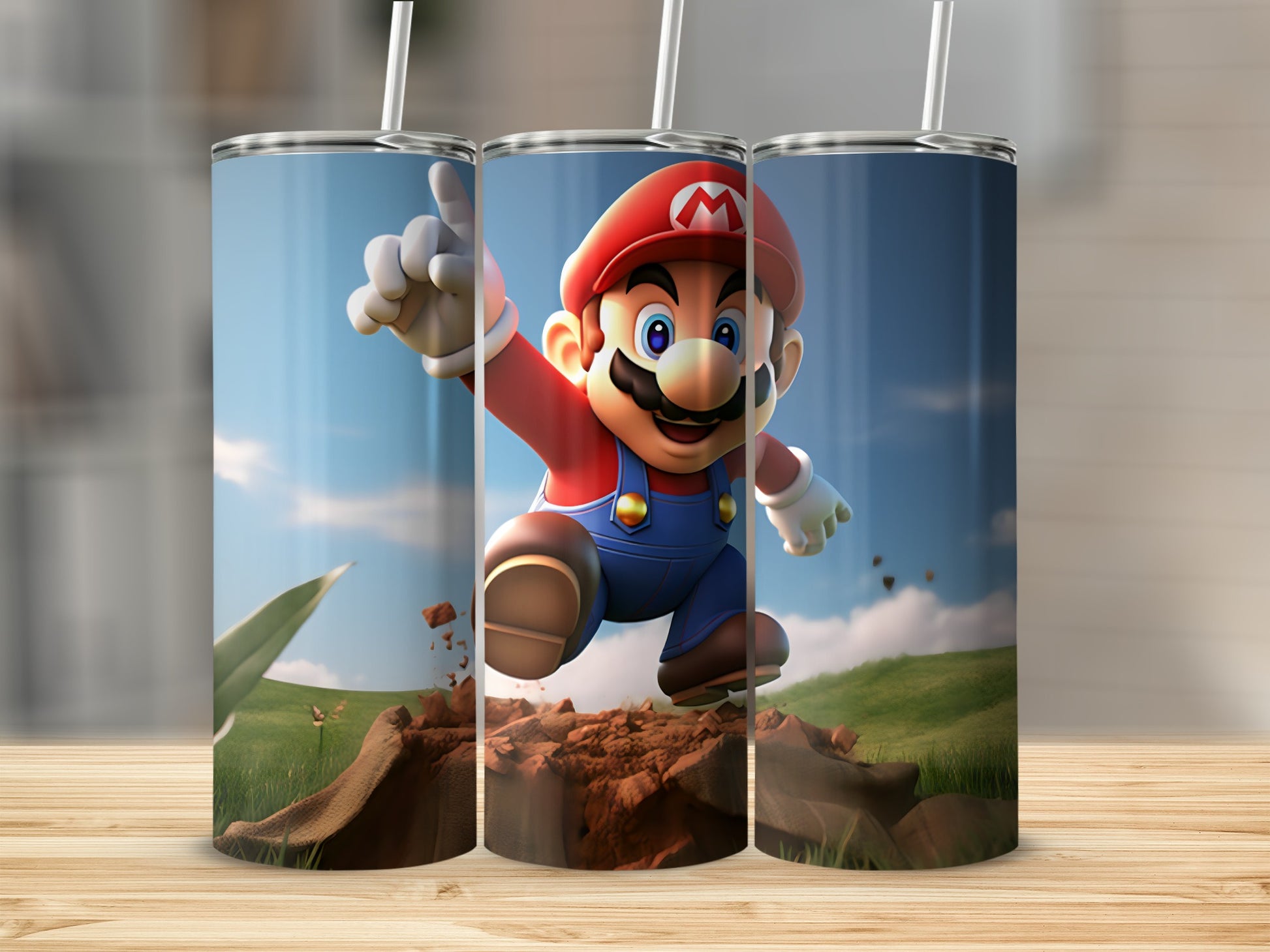 Mario Jumping with Fist Raised Action Scene Tumbler
