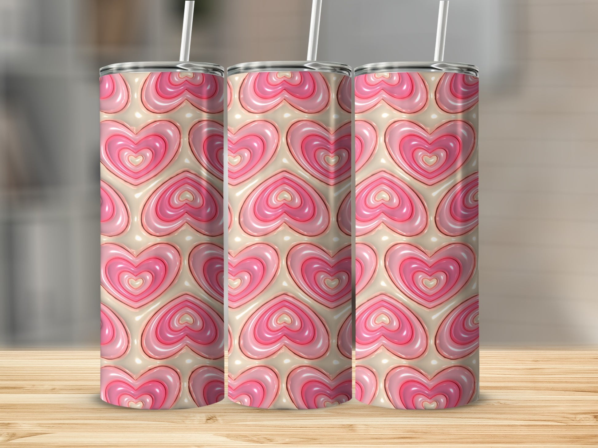 Pink and White Heart Pattern Design Tumbler