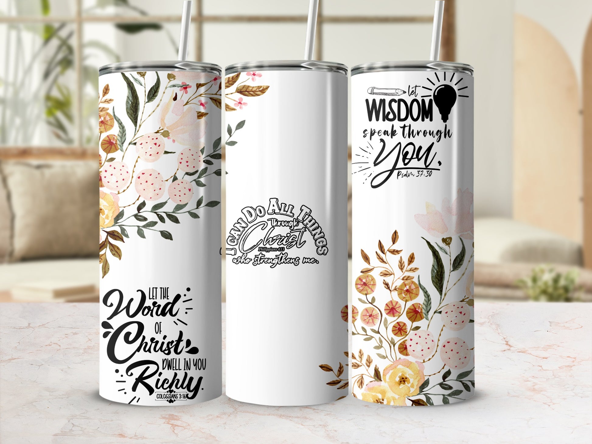 Inspirational Floral Design Stainless Steel Tumbler