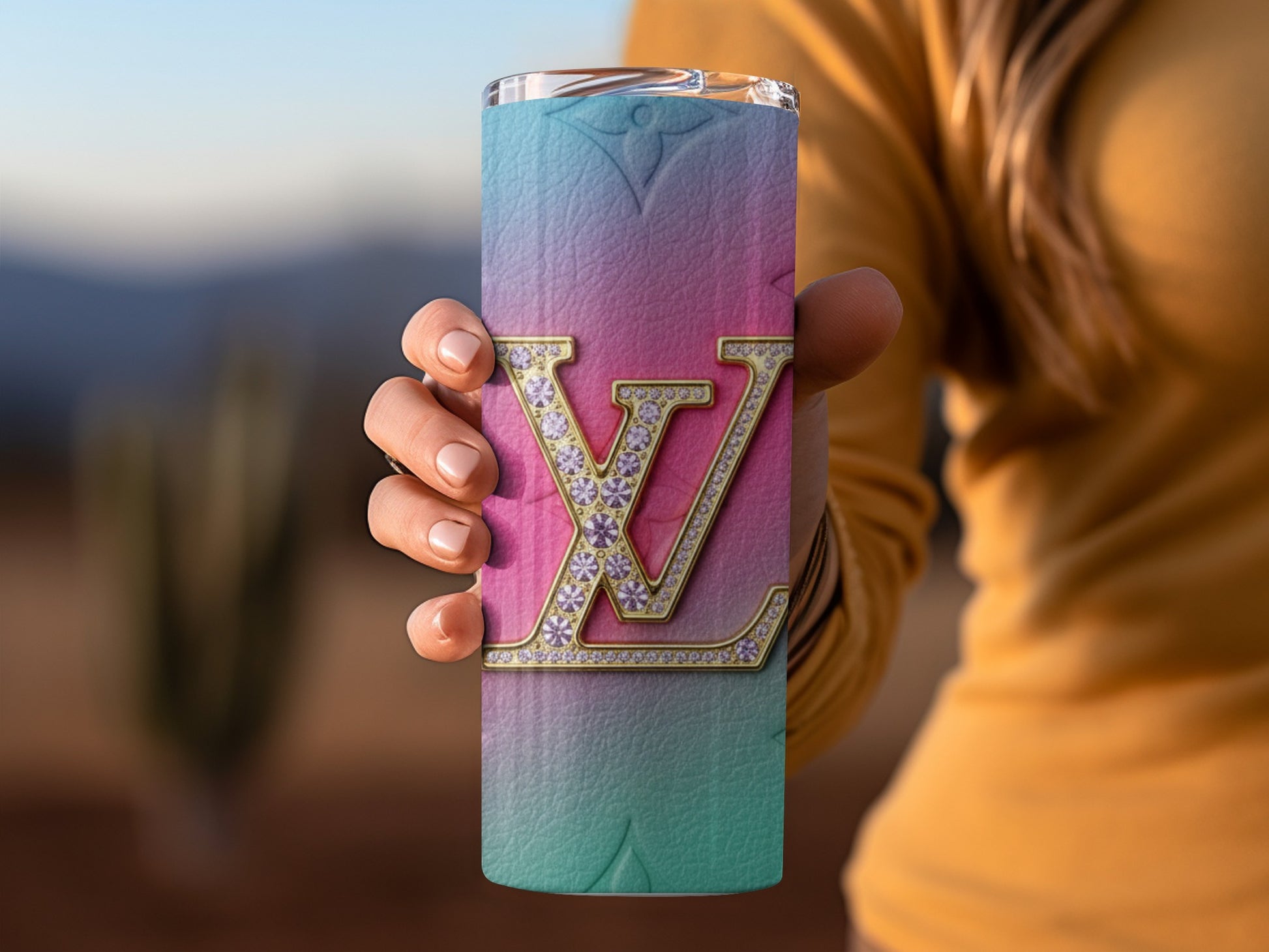 Gradient Color Travel Tumbler with Elegant Logo Design