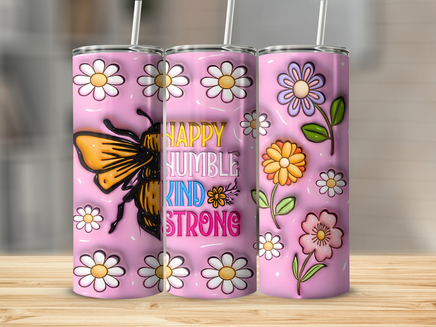 Happy Humble Kind Strong Bee Floral Tumbler product type