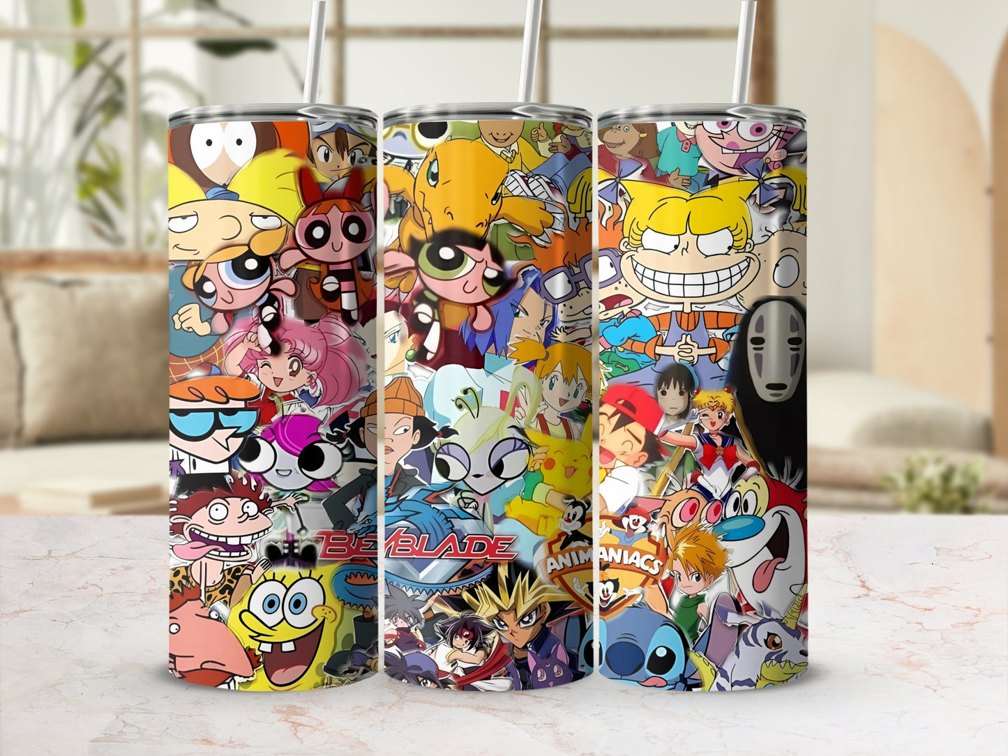 Retro Cartoon Characters Collage Tumbler Cup