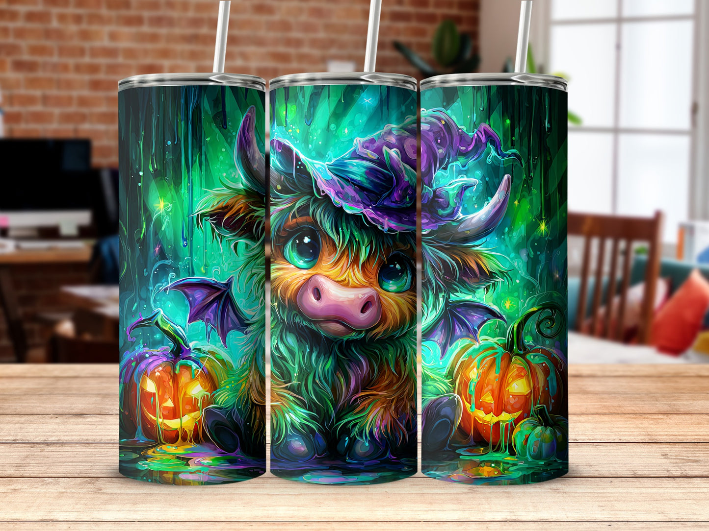 Cute Halloween Highland Cow with Pumpkins Tumbler