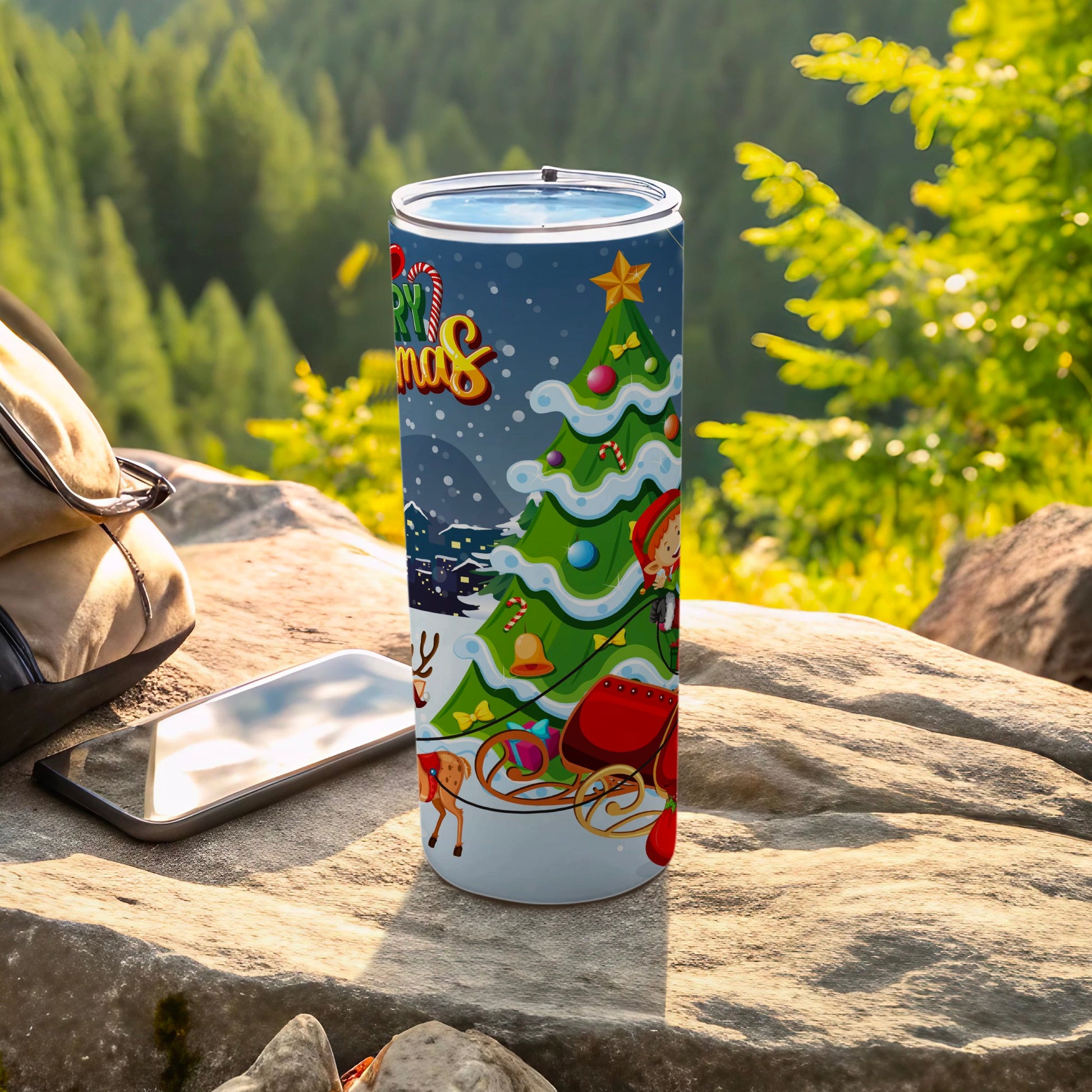 Festive Christmas Tree Design Tumbler Holiday Drinkware