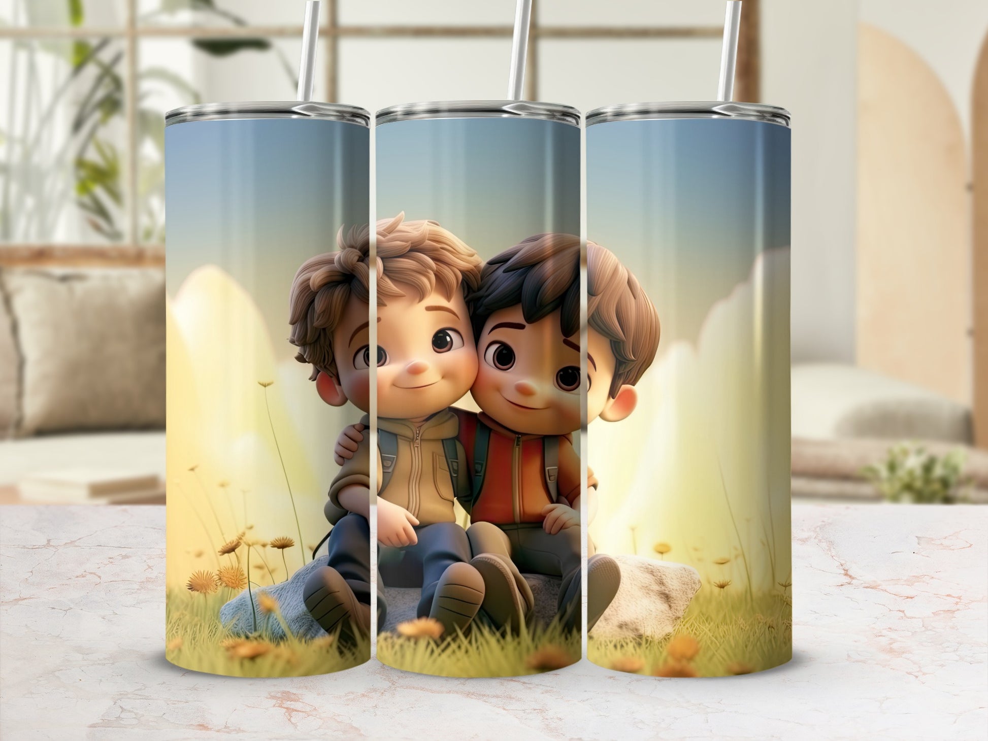 Cute Kids Hugging Artwork Insulated Tumbler Cup