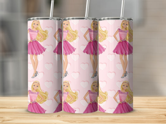 Barbie Pattern With Hearts in Pink Dress Elegant Tumblers