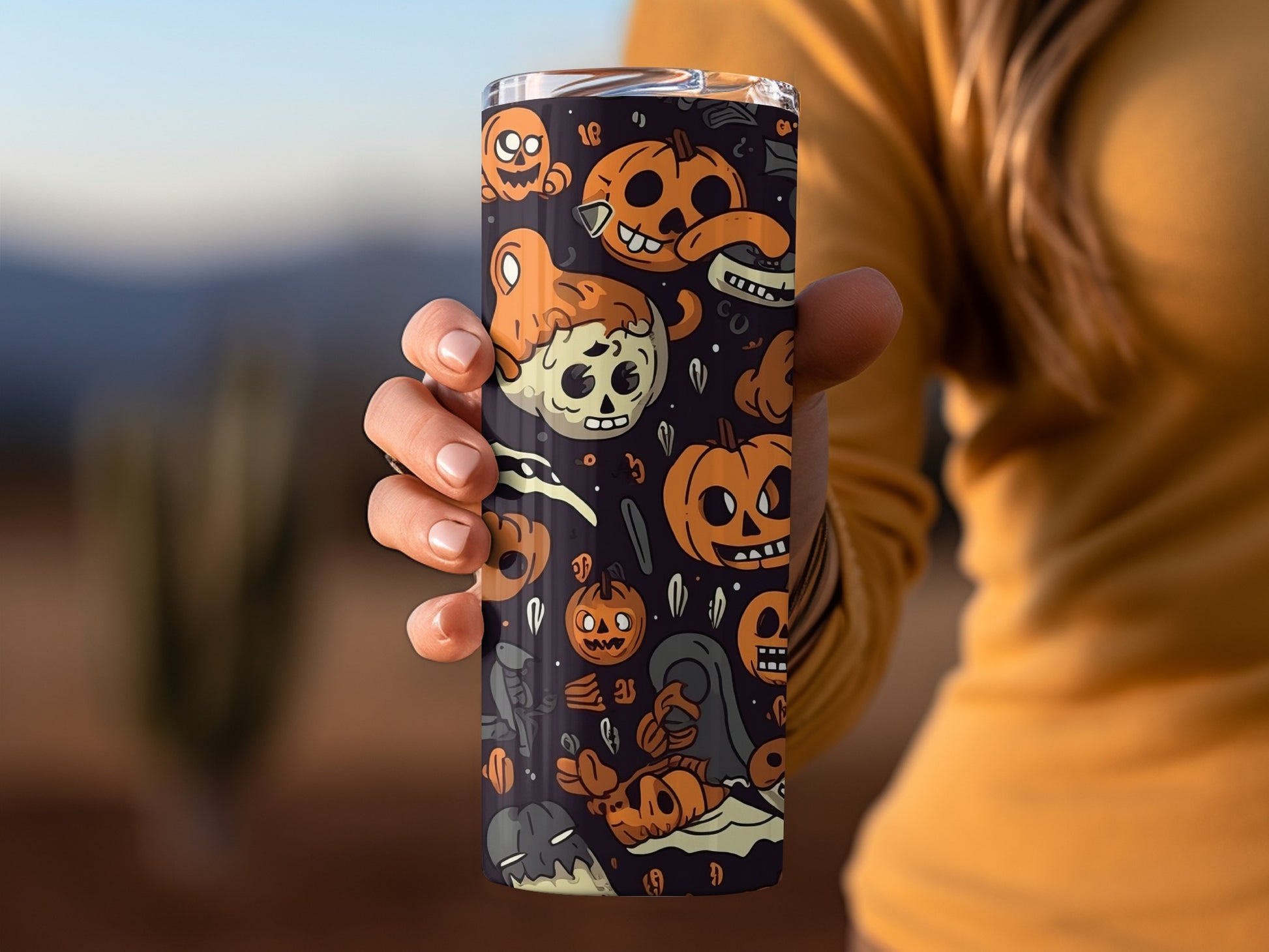 Spooky Pumpkin and Skull Halloween Tumbler Design