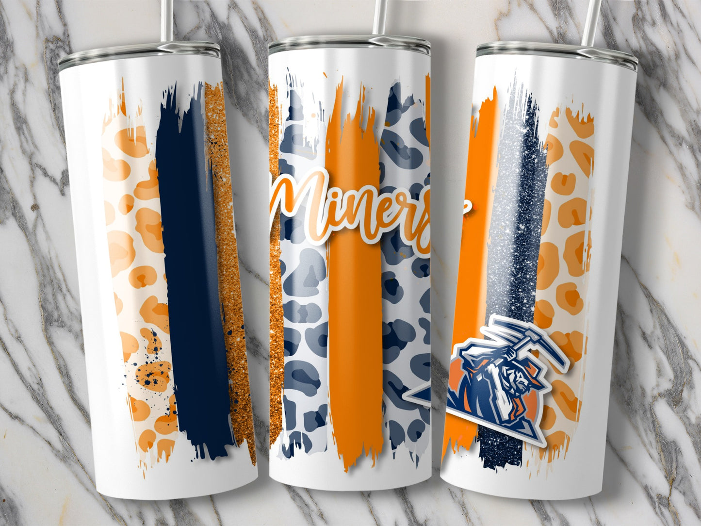 Miners Team Design Orange And Blue Brush Strokes Tumblers