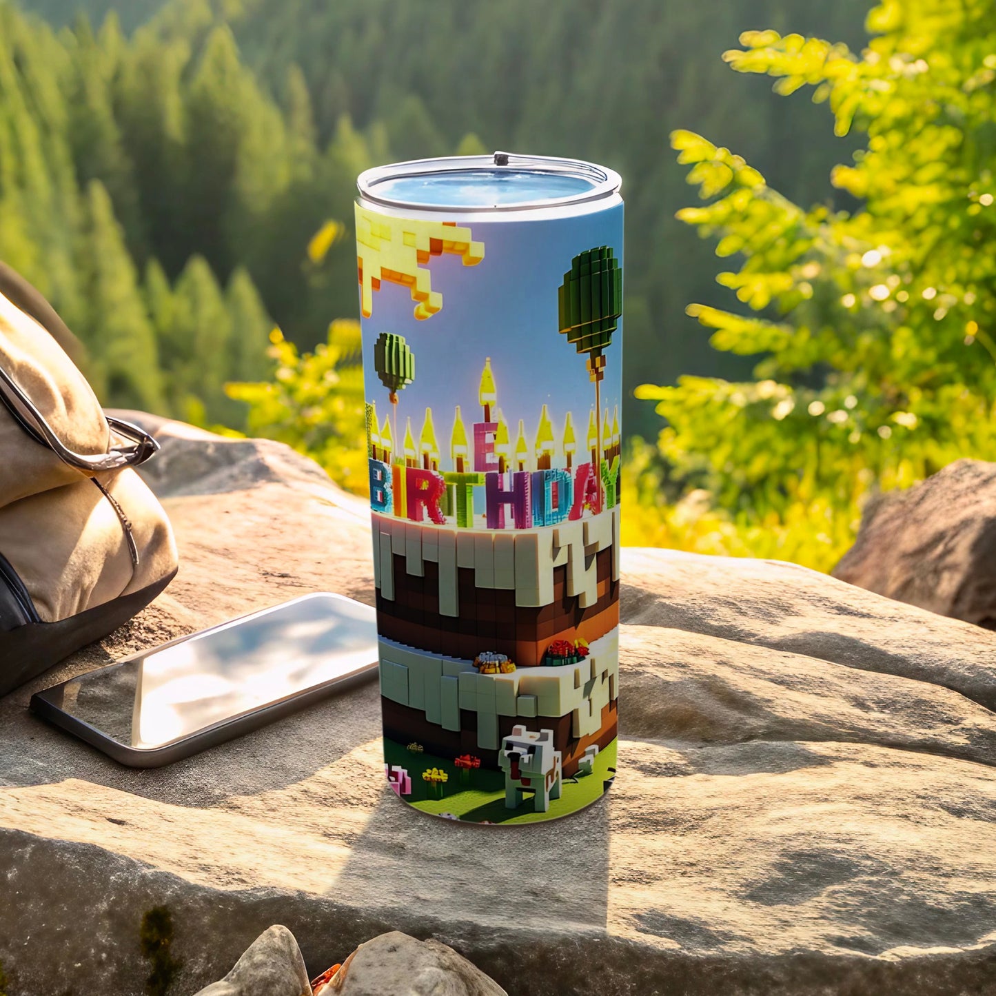 Vibrant Pixel Art Birthday Themed Tumbler Drinkware