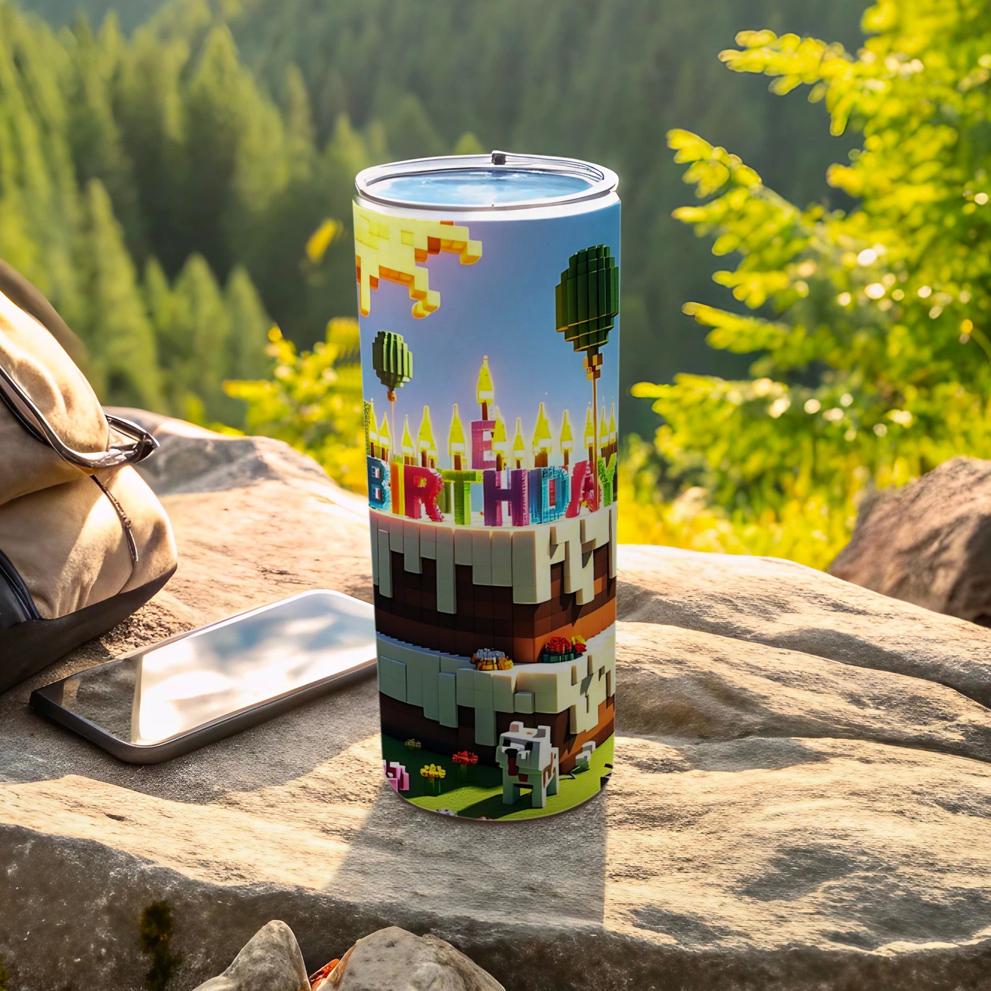 Vibrant Pixel Art Birthday Themed Tumbler Drinkware