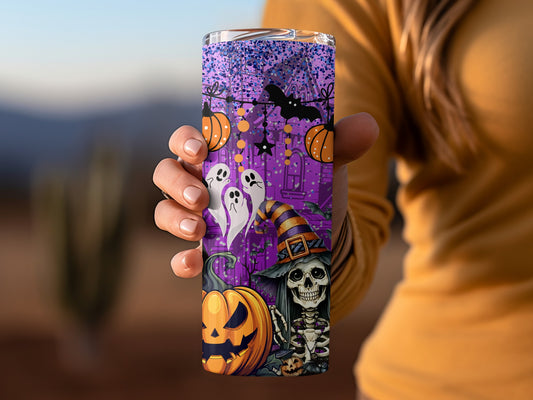 Halloween Tumbler with Spooky Ghosts and Pumpkins Design