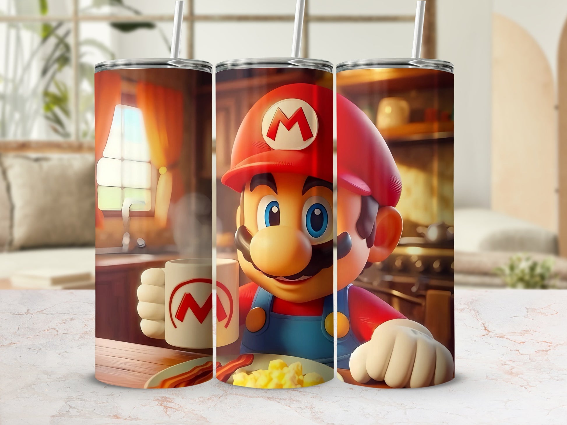 Fun Character Themed Coffee Mug with Breakfast Art
