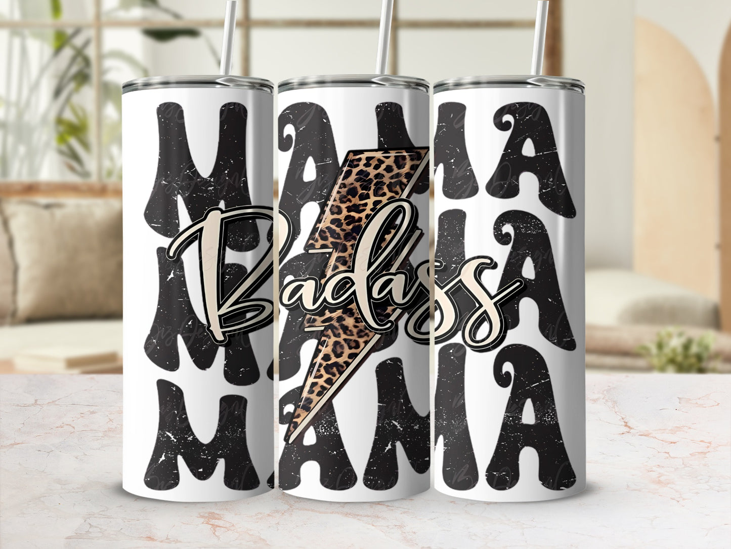 Badass Mama Tumbler with Leopard Lightning Design