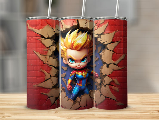 Superhero Chibi Graphic Wall Break Design Tumbler