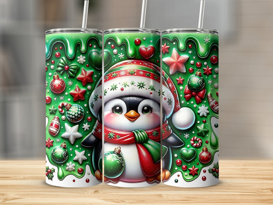 Festive Holiday Penguin Themed Tumbler Christmas Pattern