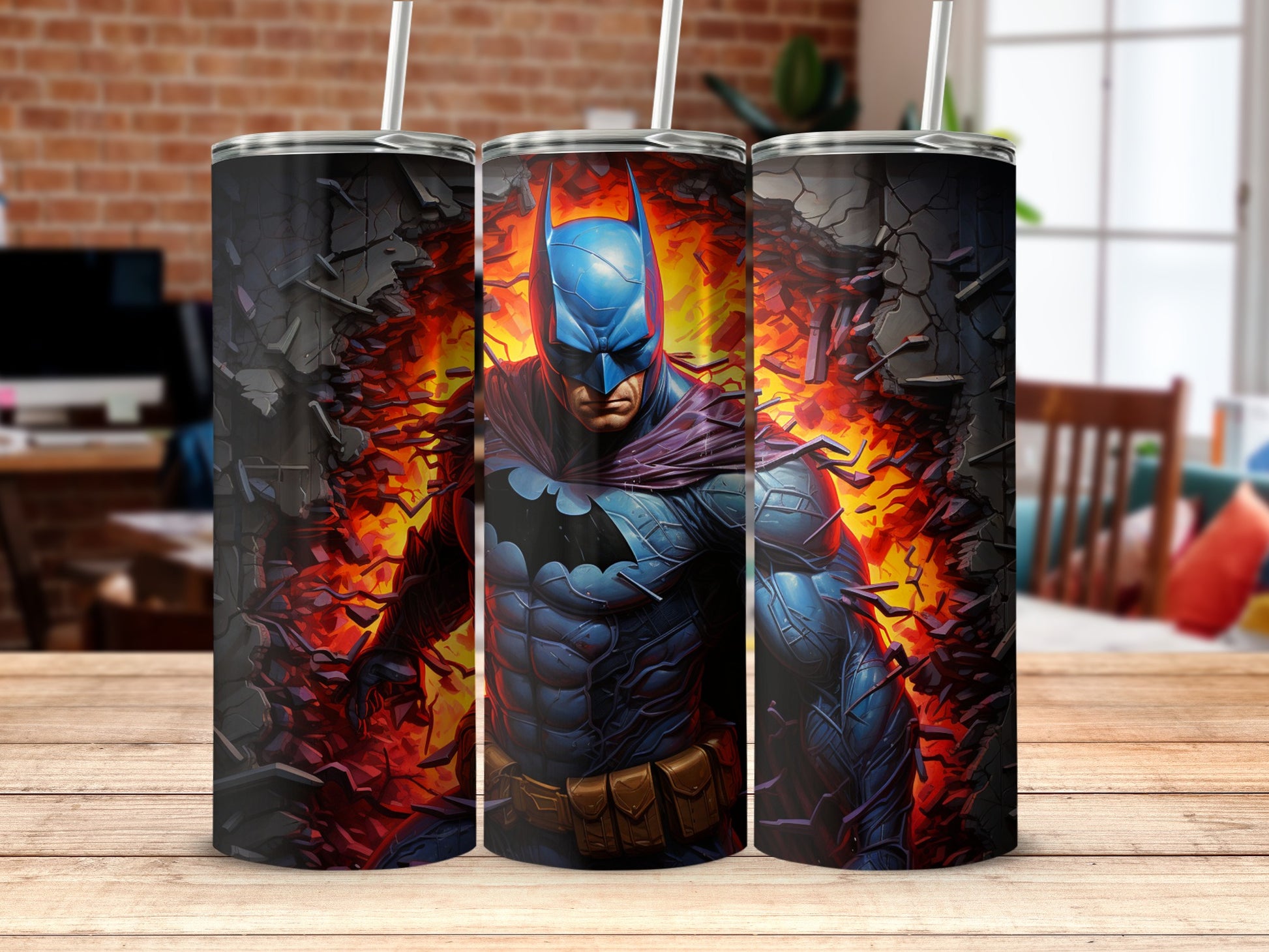 Batman Superhero Art Tumbler with Straws for Drinks