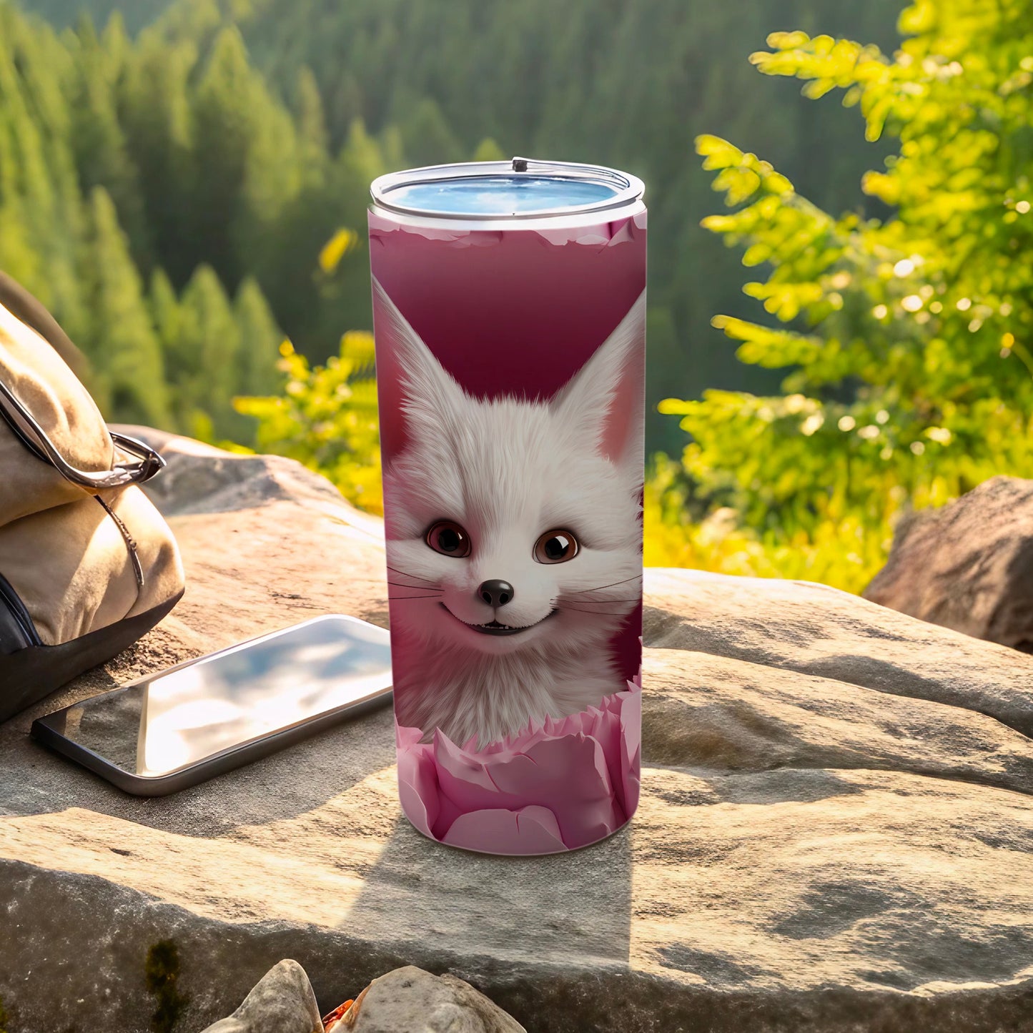 Adorable White Fox Design Travel Tumbler
