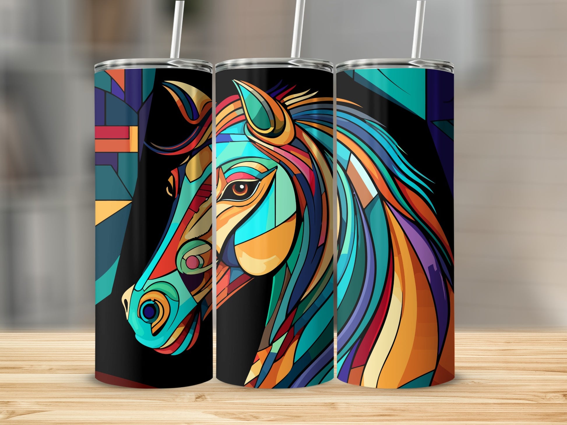 Colorful Abstract Horse Design Vacuum Insulated Tumbler