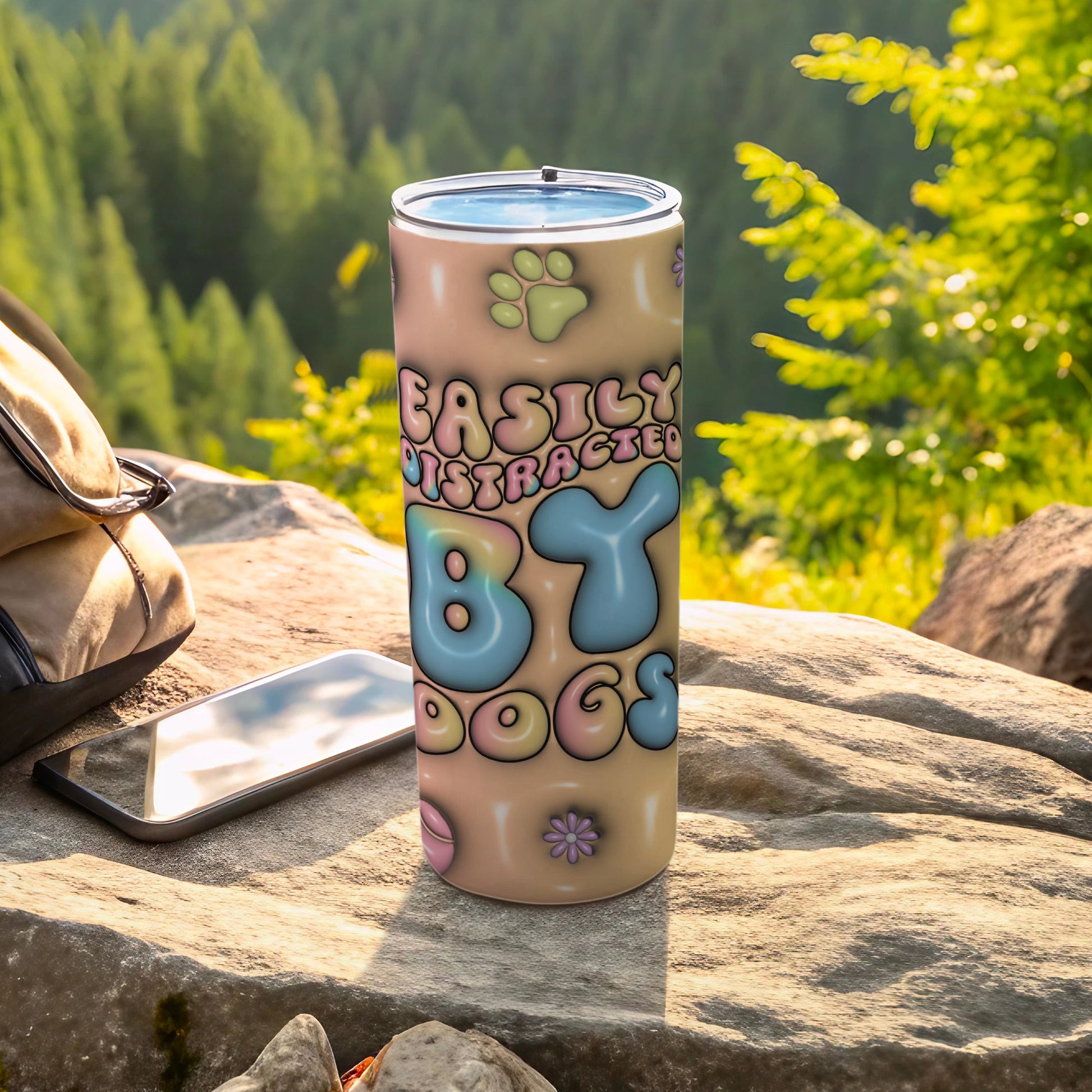 Easily Distracted By Dogs Paw Print Flower Tumbler product type