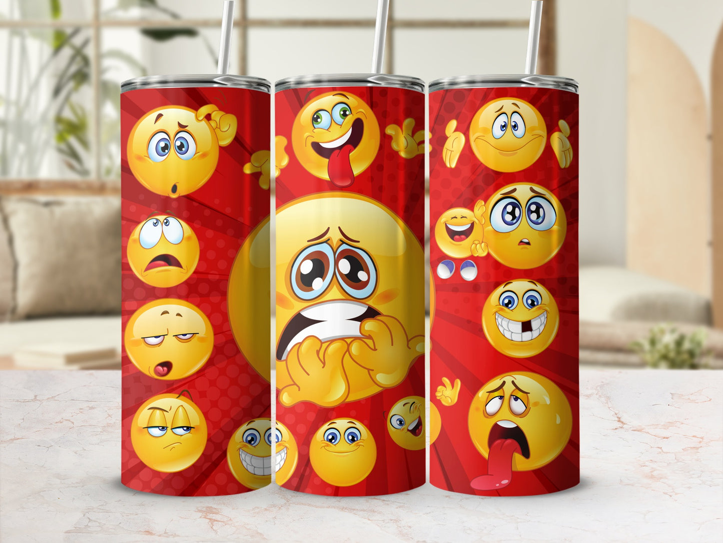 Red Emoji Faces Design Insulated Tumbler Beverage Holder