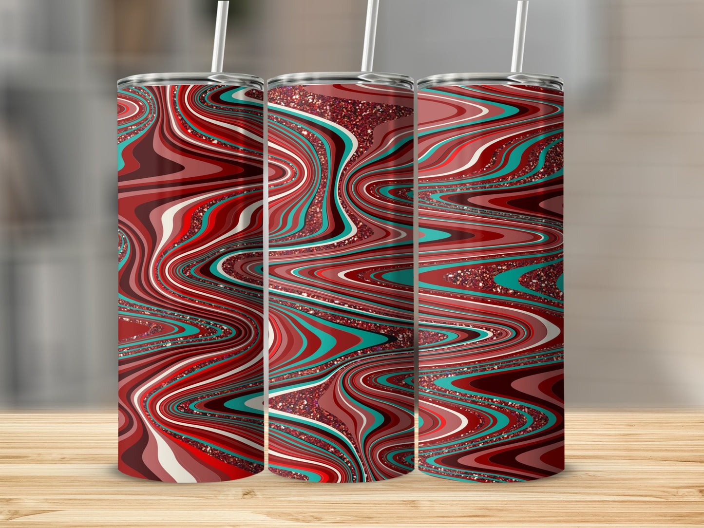 Elegant Wave Artistic Designs Red Teal Color Tumblers