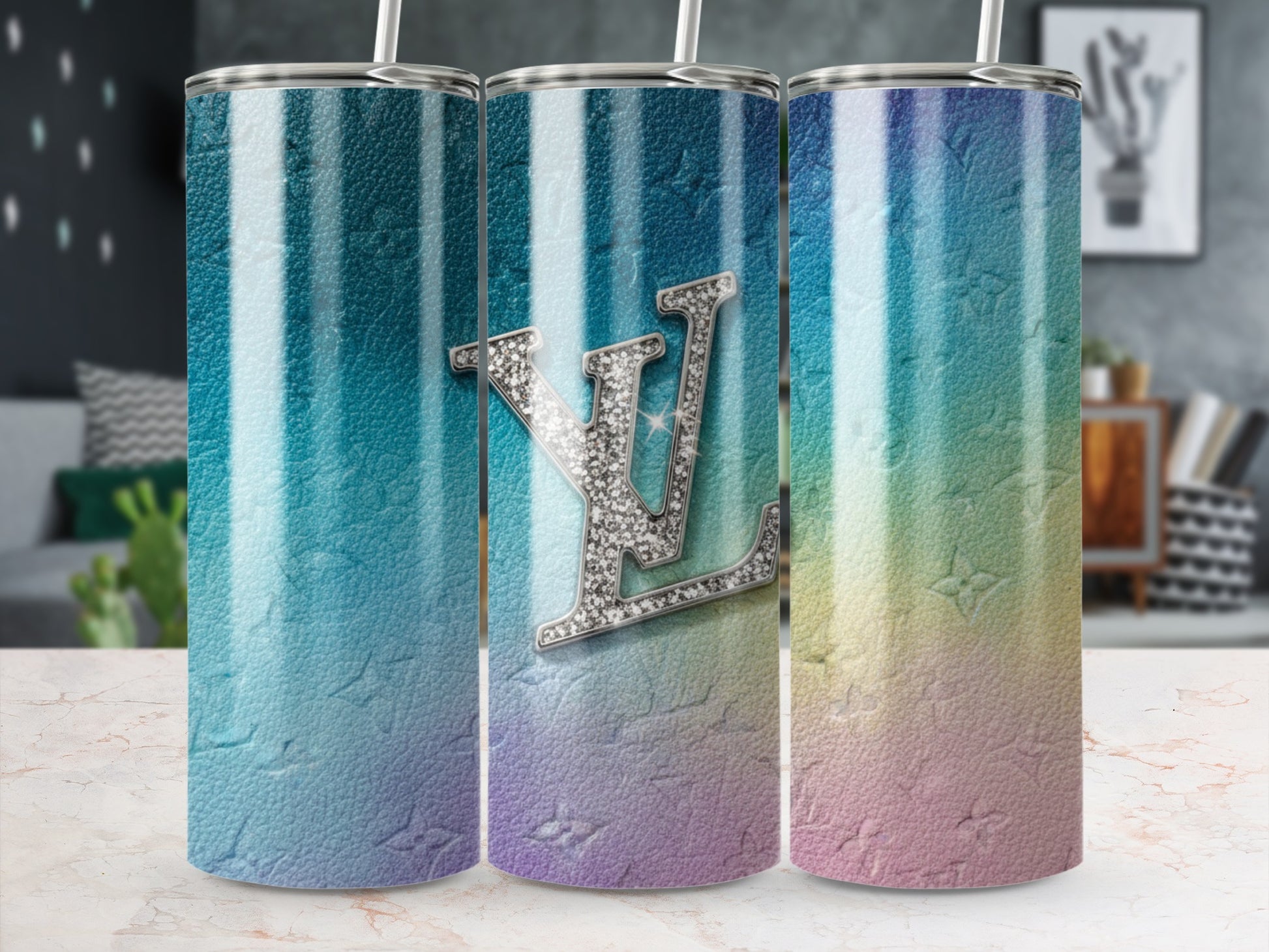Gradient Color Steel Tumbler with Rhinestone Accent