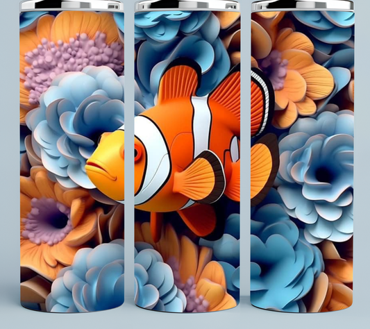 Peach and Blue Flowers with Clownfish