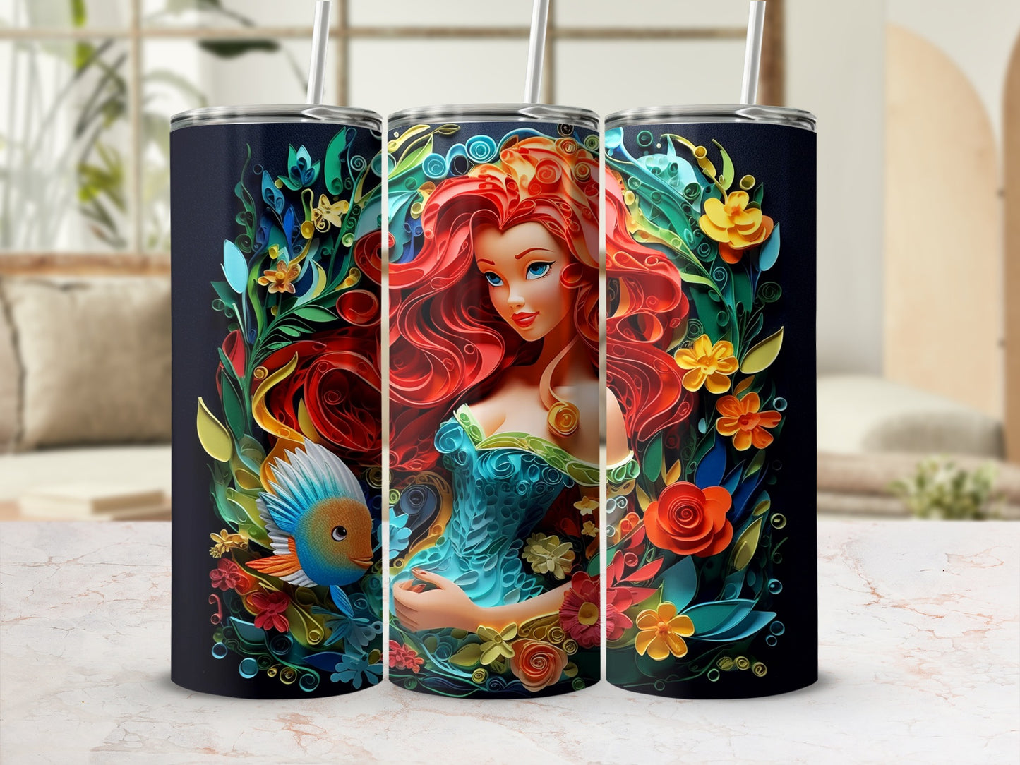 Vibrant Mermaid Art Decorative Stainless Steel Tumbler