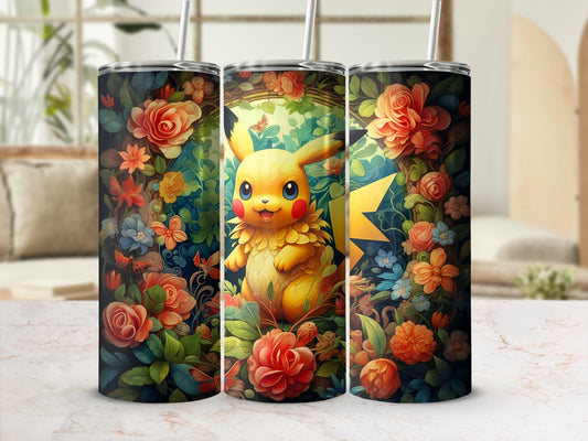 Floral Pikachu Art - Vibrant and Unique Design Tumbler