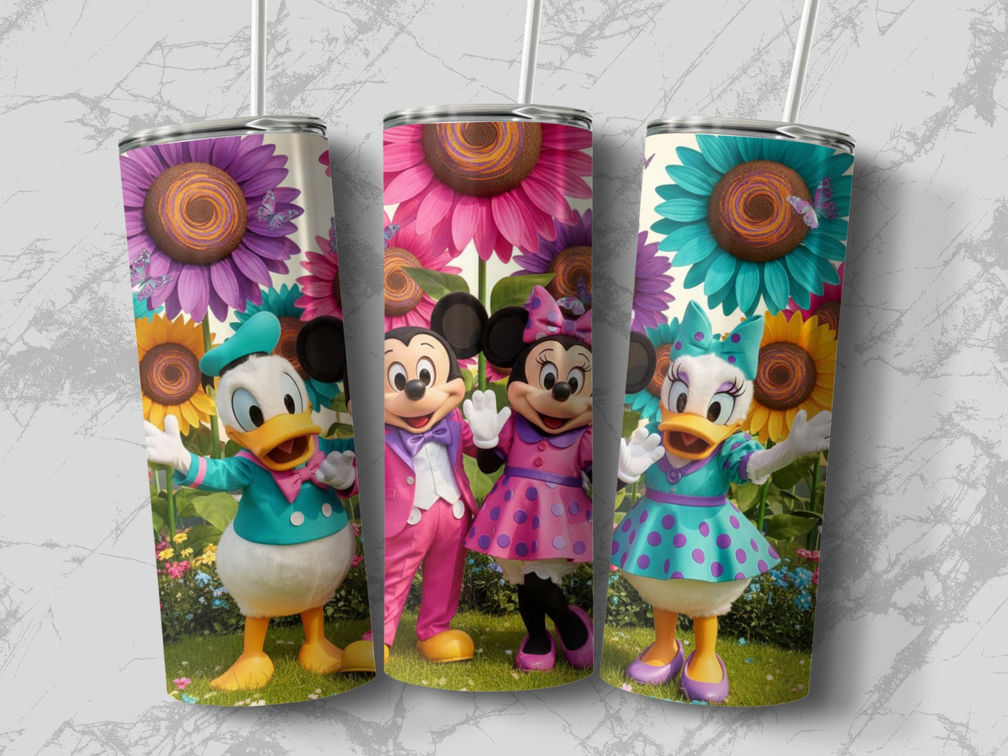 Disney Characters Colorful Floral Design Tumbler