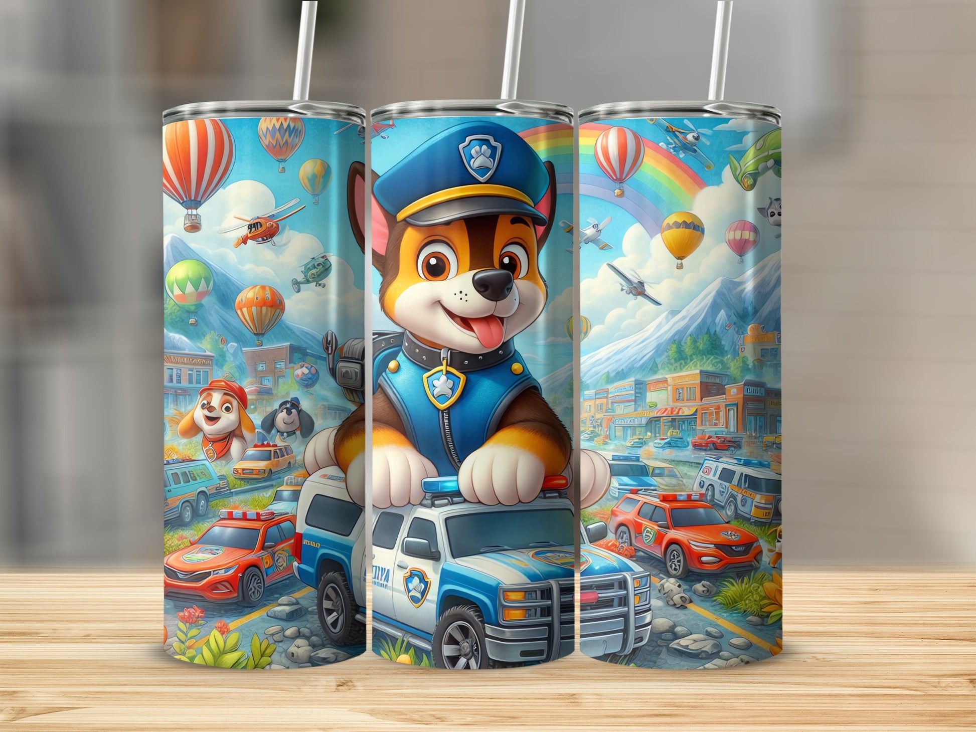 Colorful Cartoon Dog Patrol Scene Insulated Tumbler