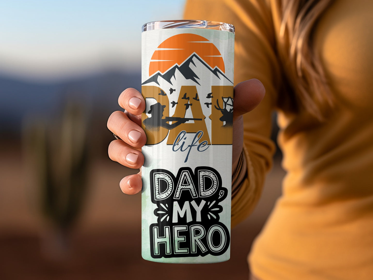 Dad My Hero Dad Life Mountain Design Tumbler