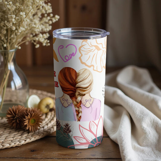 Sister Love Tumbler with Heart and Floral Design